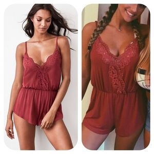 Victoria's Secret Lace Trim Romper Mauve Pink Small